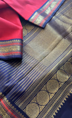 Load image into Gallery viewer, Handwoven Vintage Revival Kanjivaram Silk (Chilli Red + Navy Blue)
