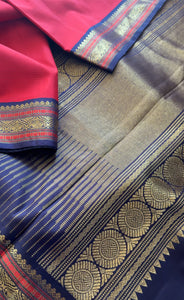 Handwoven Vintage Revival Kanjivaram Silk (Chilli Red + Navy Blue)