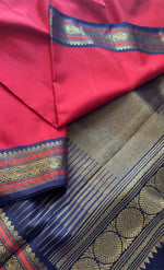 Load image into Gallery viewer, Handwoven Vintage Revival Kanjivaram Silk (Chilli Red + Navy Blue)
