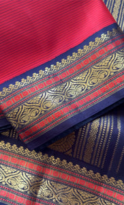 Handwoven Vintage Revival Kanjivaram Silk (Chilli Red + Navy Blue)