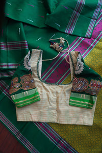 Ivory & Green Kanjivaram Silk blouse Size 34