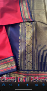 Load image into Gallery viewer, Handwoven Vintage Revival Kanjivaram Silk (Chilli Red + Navy Blue)
