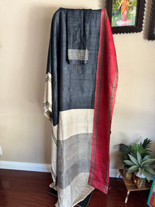 Blockprinted Tussar Saree & Handcrafted Tussar Blouse